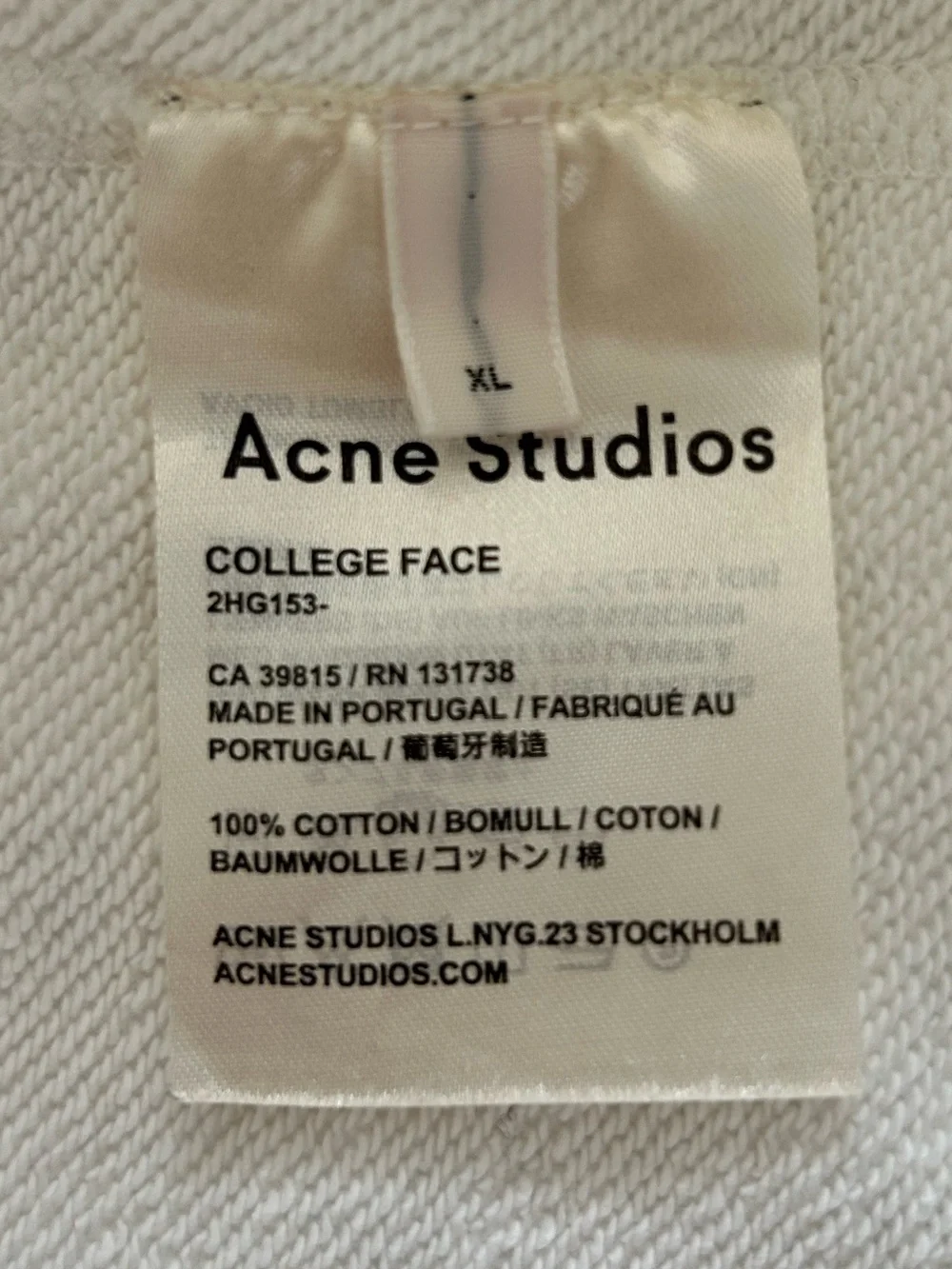 Acne Studios Men’s Off-White College Face Crewneck Sweatshirt